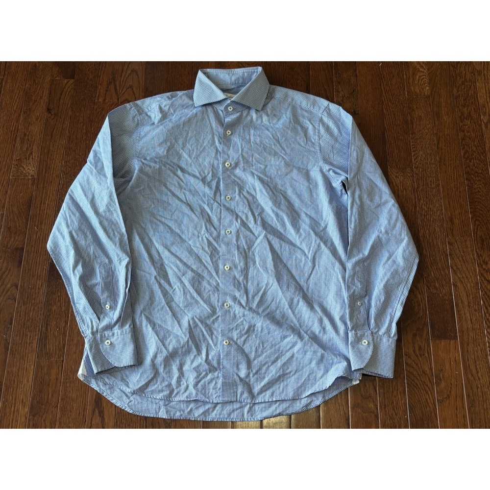 Stenstroms Fitted Body Shirt Mens 16.5 42 Blue Gingham Twofold Super Cotton